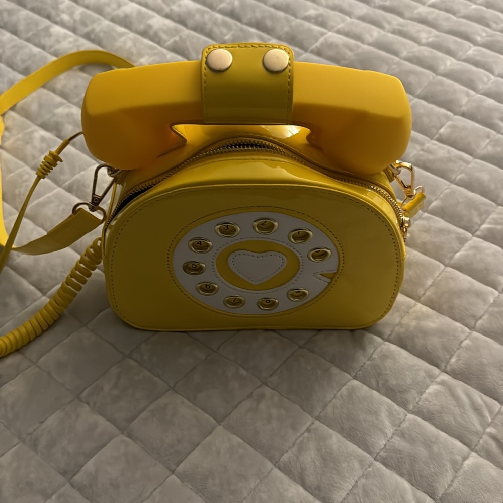 Yellow Patent Phone Retro Purse with detachable shoulder strap